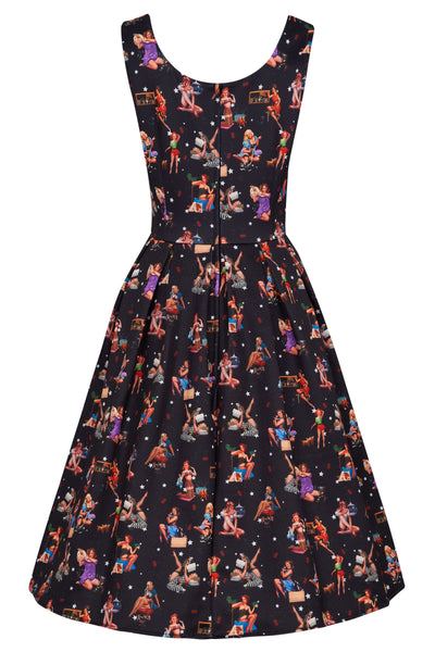 Back view of Pinup Girl Swing Dress In Black