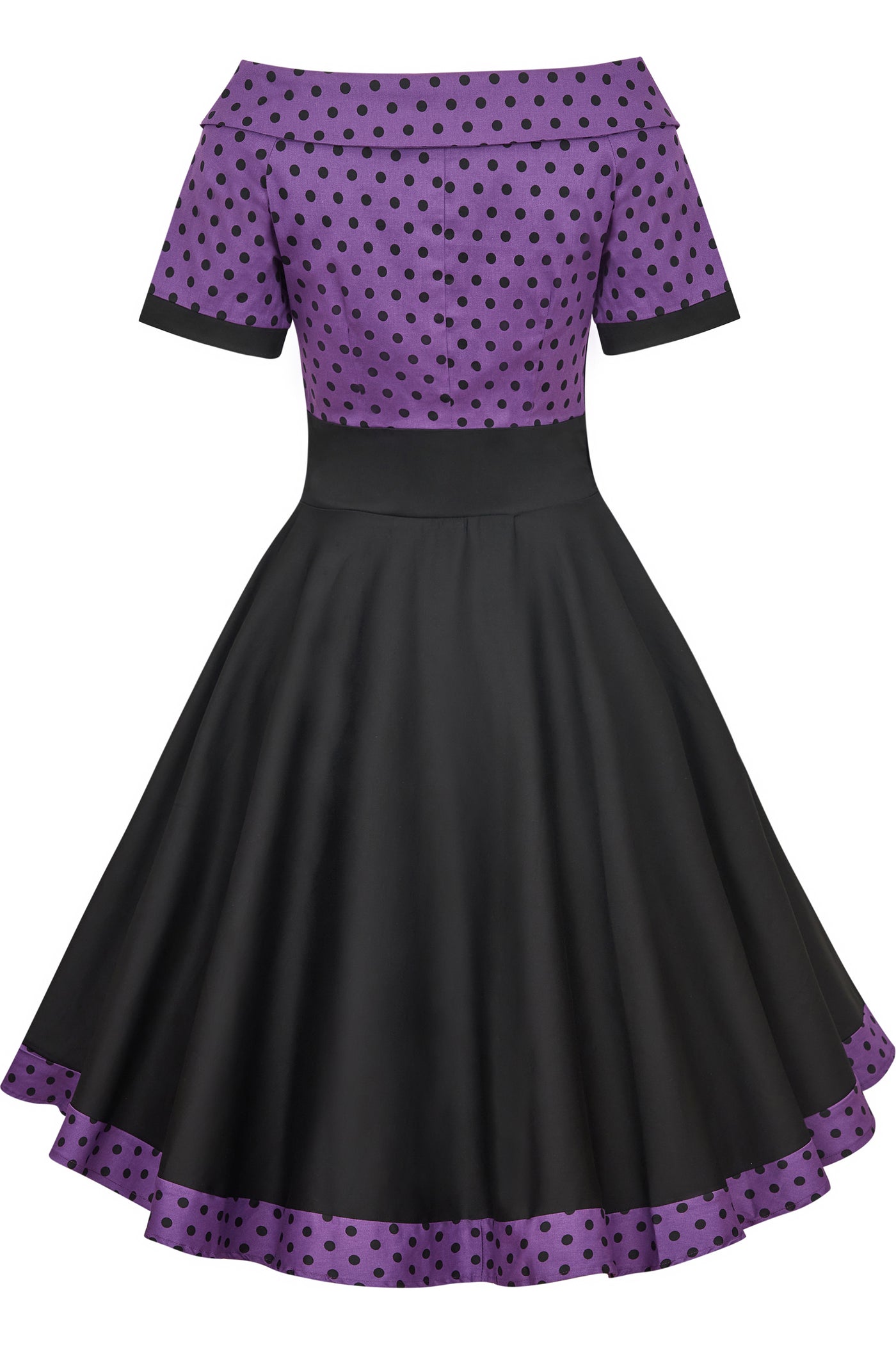 Plus Size Retro Purple and Black Polka Dot Circle Dress back view