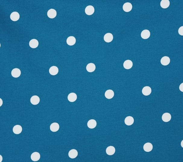Close up view of Polka Dot Swing Dress Peacock Blue & White