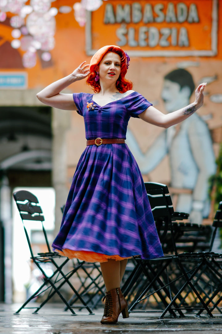 Lily Purple Tartan Check Off-Shoulder Swing Dress Lily Purple Tartan Check Off-Shoulder Swing Dress