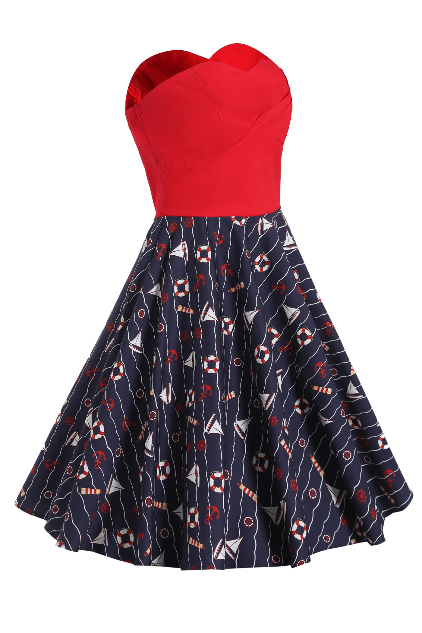 Red & Navy Nautical Strapless Dress