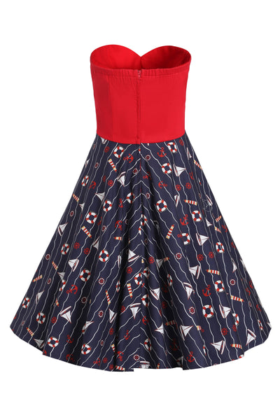 Red & Navy Nautical Strapless Dress