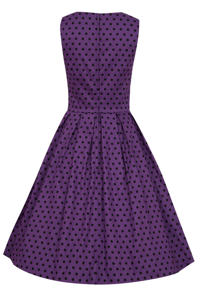 Retro Polka Dot Dress in Purple Black back