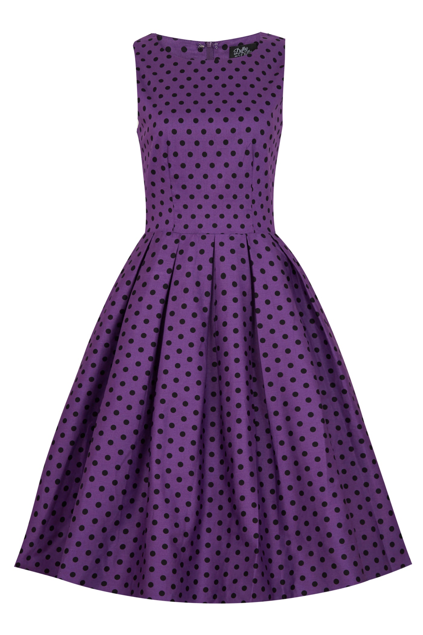 Retro Polka Dot Dress in Purple Black front
