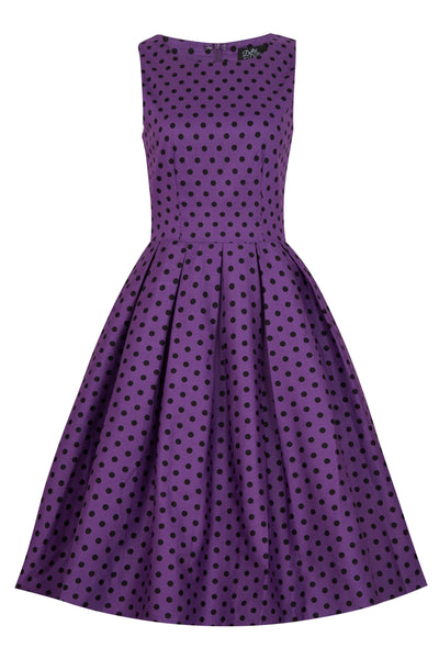 Retro Polka Dot Dress in Purple Black front