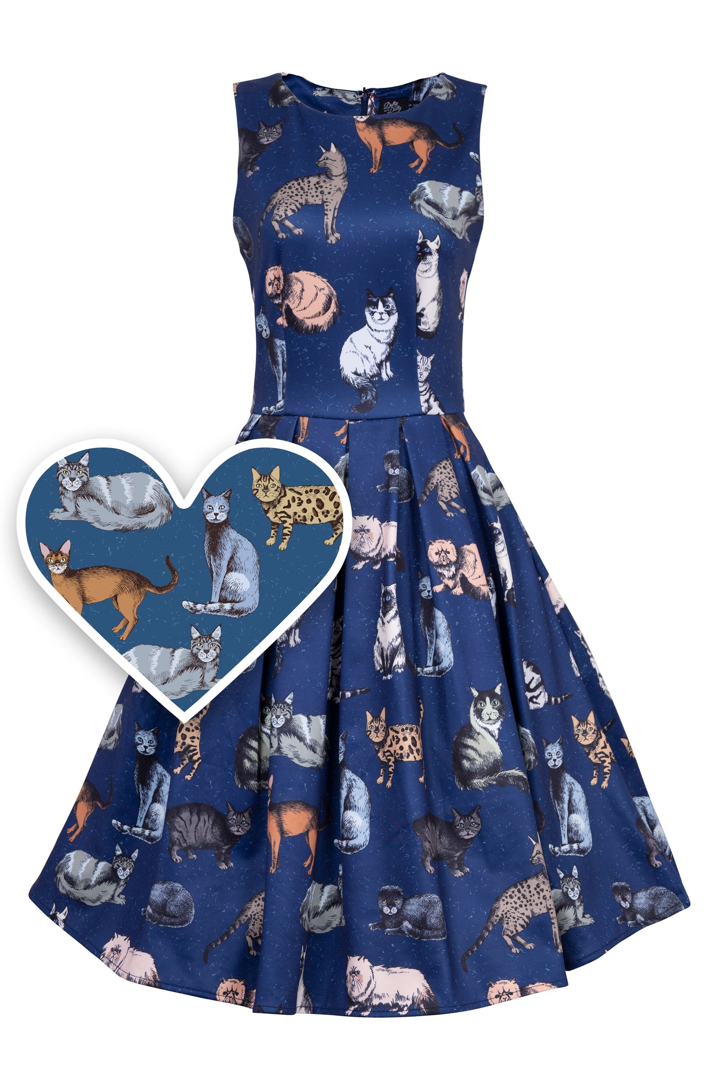  Retro Blue Cat Swing Dress