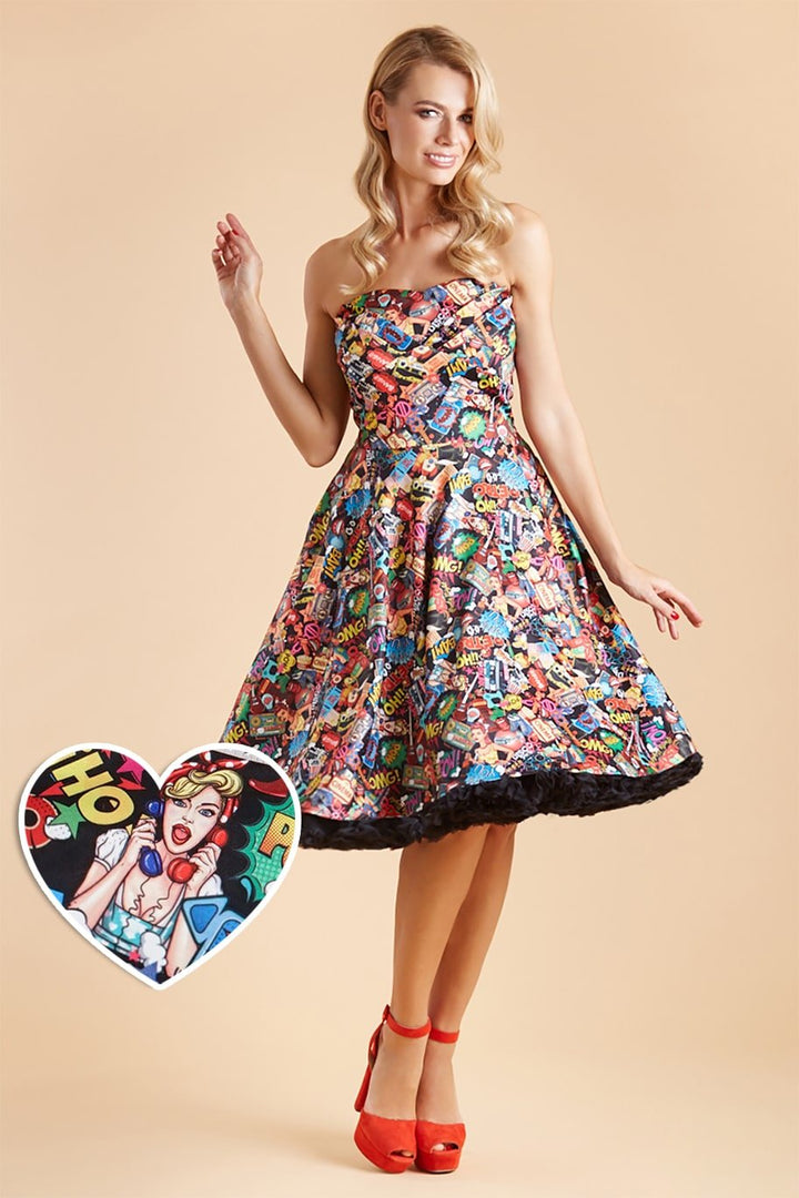 open lace back dress Melissa 1950s Strapless Dress in Comic Pop Art Print