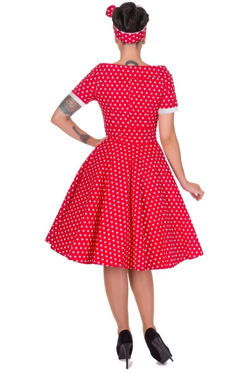 Retro Full Circle Red Polka Dot Off Shoulder Swing Dress 