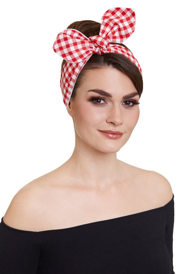Retro Headband in Red White Gingham Dolly and Dotty