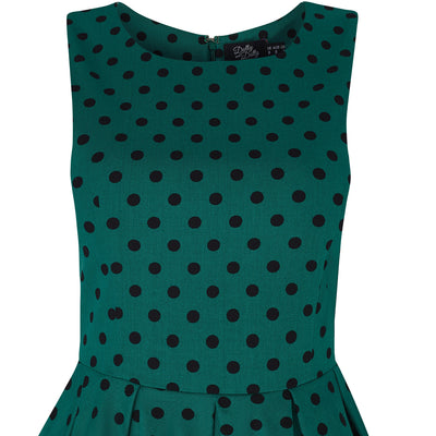 Retro Polka Dot Dress in Green-Black_S905GreBlaPolk