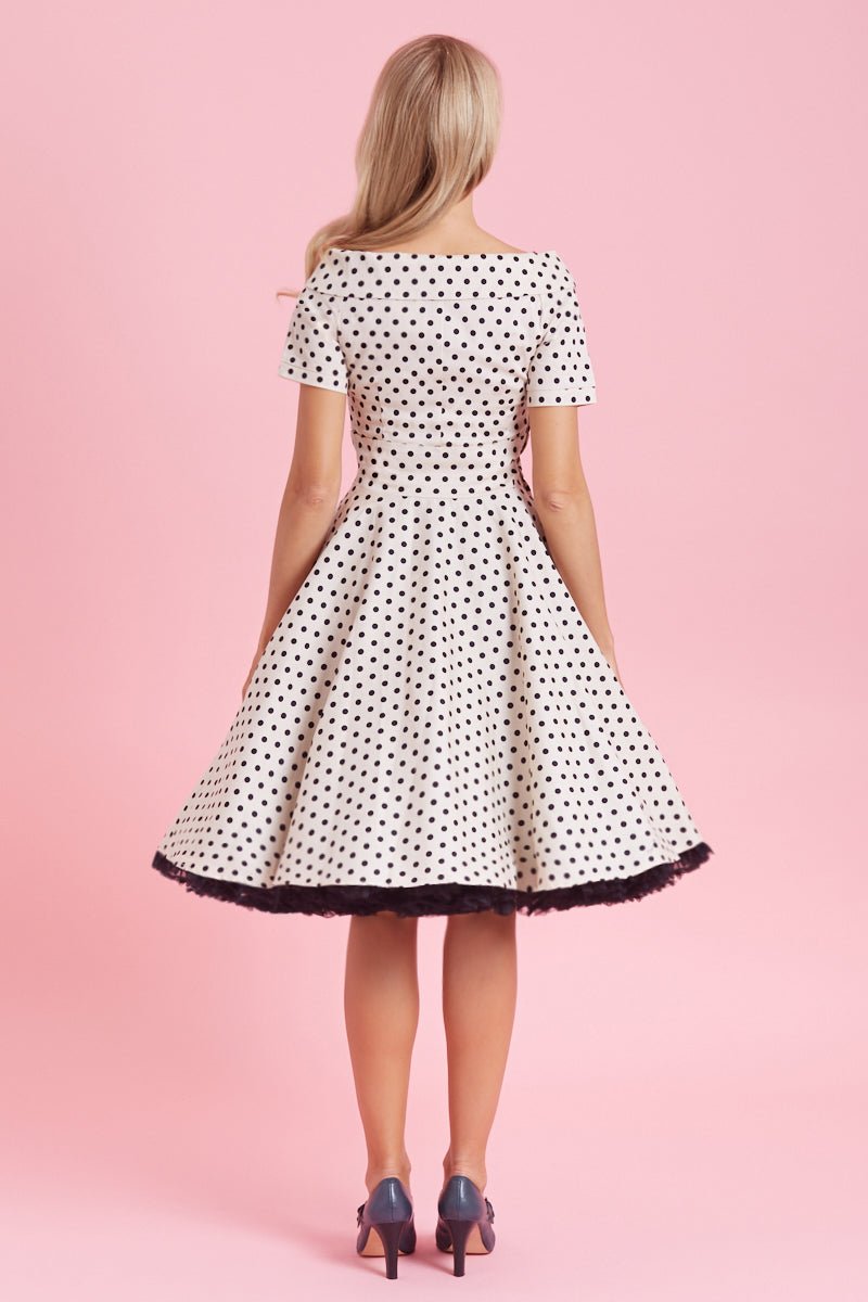 Retro Polka Dot Swing Dress in Beige