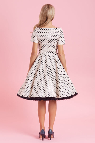 Retro Polka Dot Swing Dress in Beige
