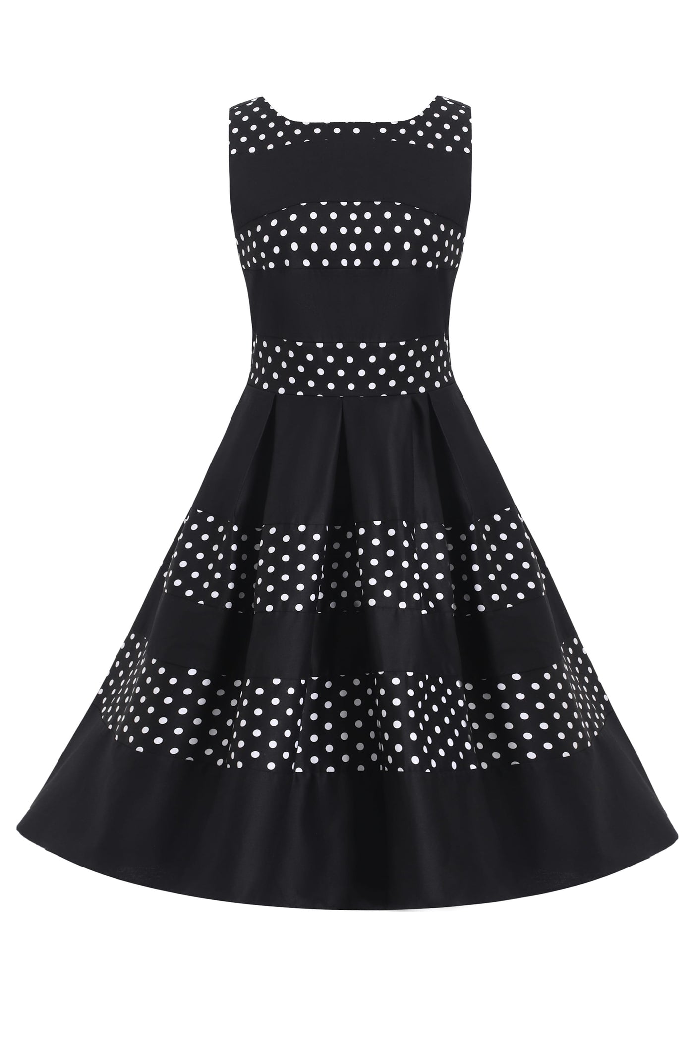 Retro Black Polka Dot Panel Swing Dress