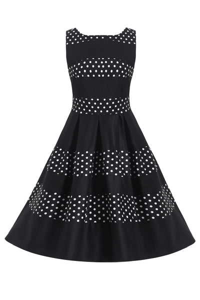 Retro Black Polka Dot Panel Swing Dress