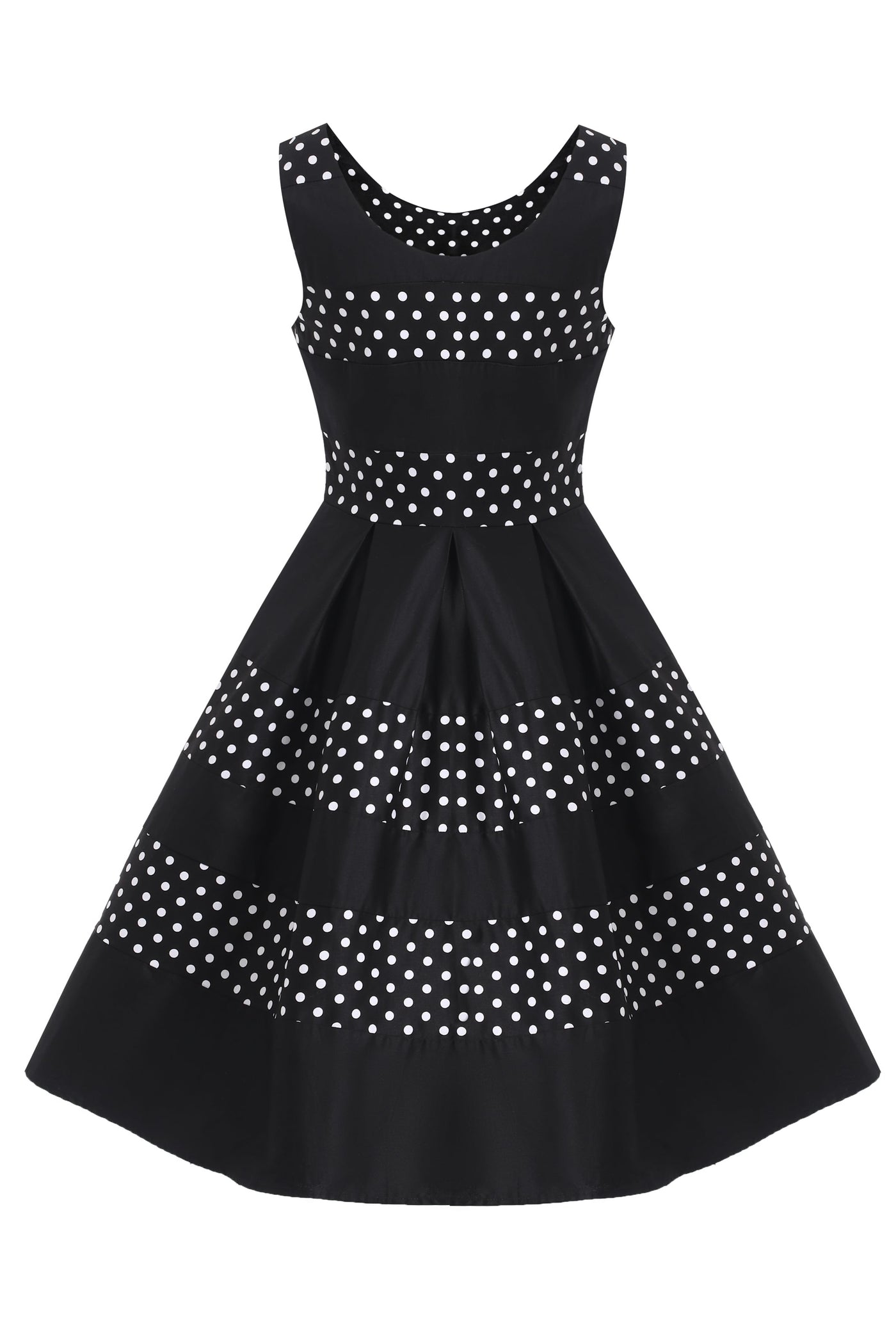 Retro Black Polka Dot Panel Swing Dress