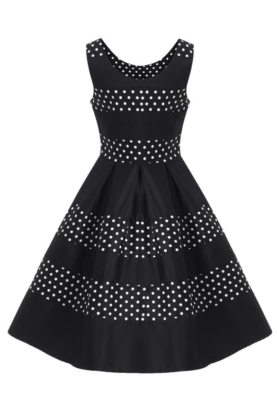 Retro Black Polka Dot Panel Swing Dress
