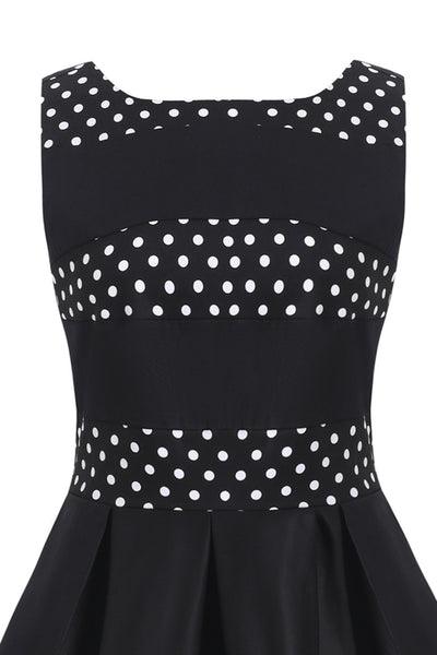 Retro Black Polka Dot Panel Swing Dress
