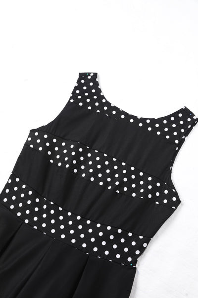 Retro Black Polka Dot Panel Swing Dress