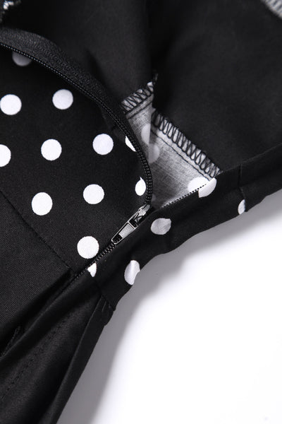 Retro Black Polka Dot Panel Swing Dress