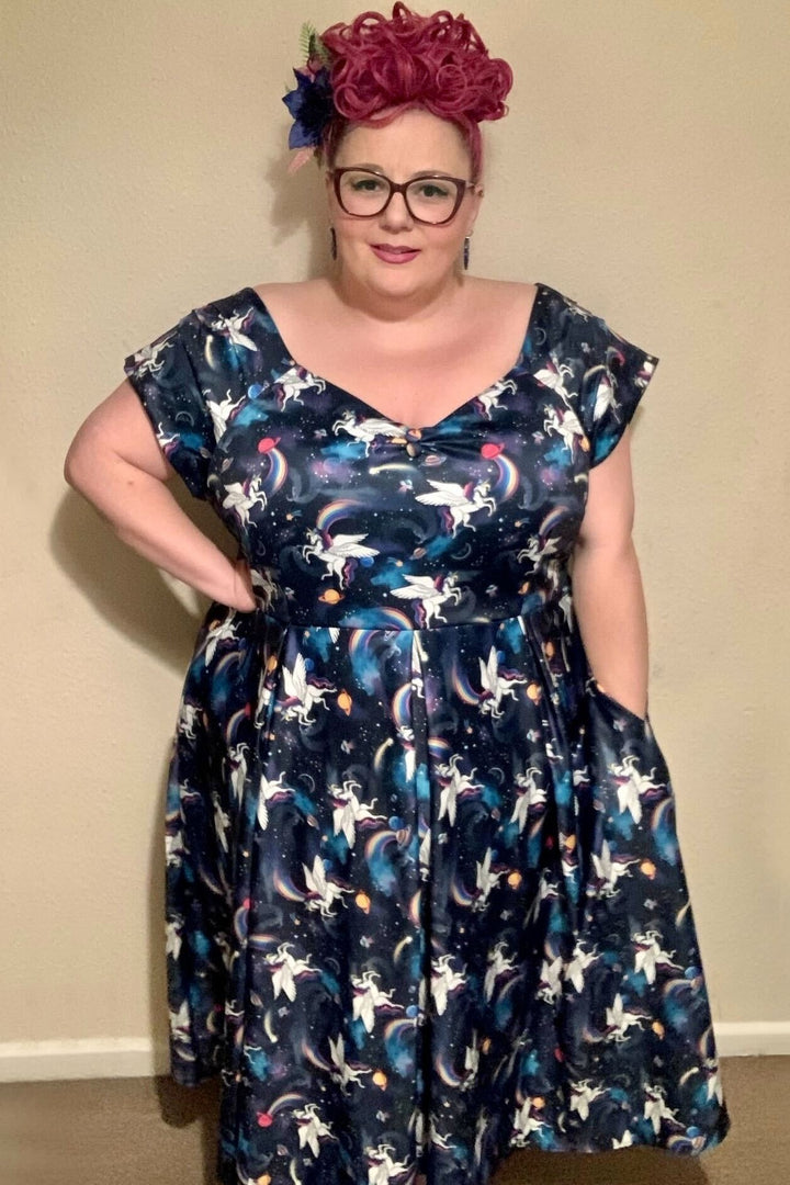 Unicorn Rainbow Off Shoulder Mid Calf Dress
