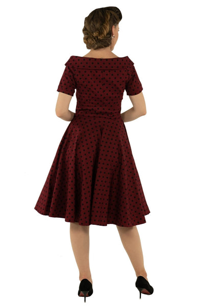 Retro Polka Dot Swing Dress in Burgundy-Black