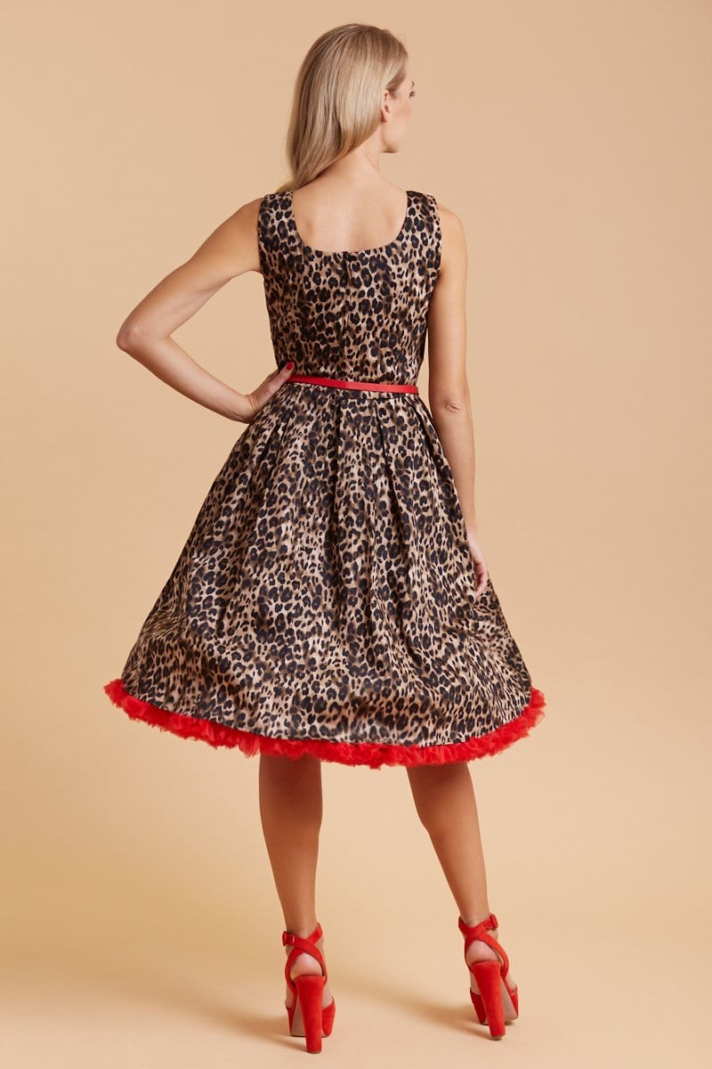 Red leopard print swing dress deals