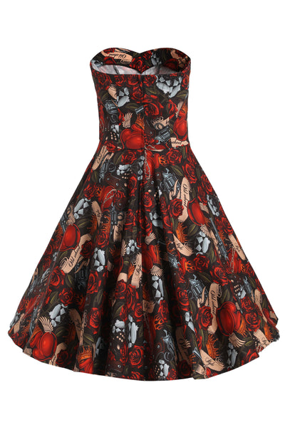 Rock N Roll Tattoo Strapless Dress