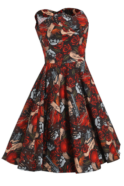 Rock N Roll Tattoo Strapless Dress