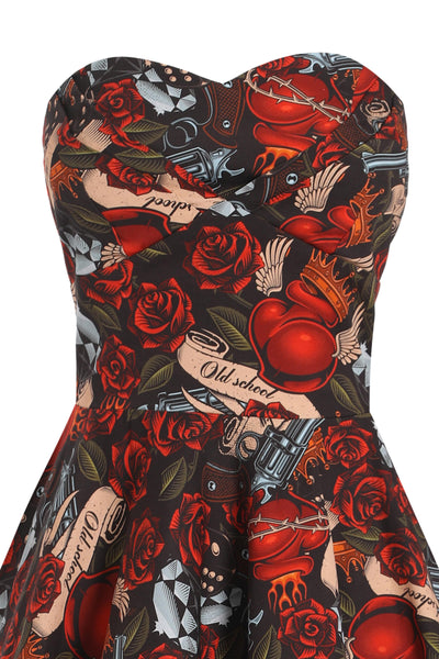 Rock N Roll Tattoo Strapless Dress