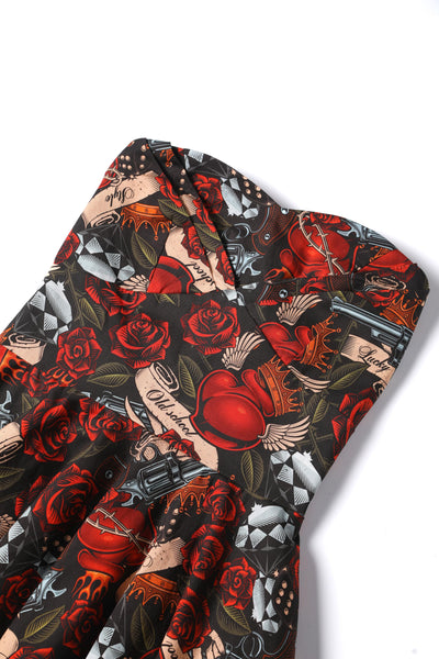 Rock N Roll Tattoo Strapless Dress