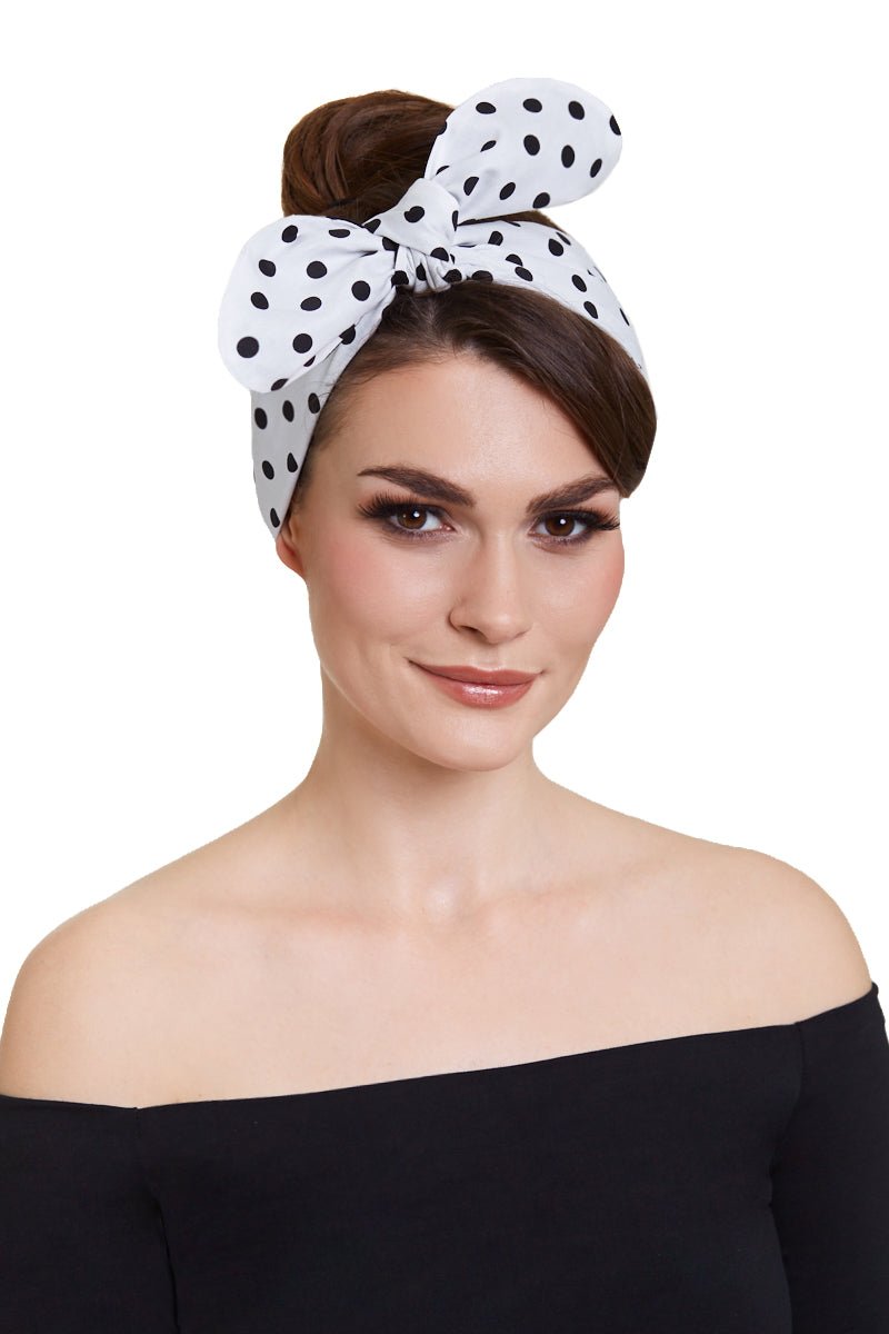 Rockabilly Headband in Beige and Black Polka Dots