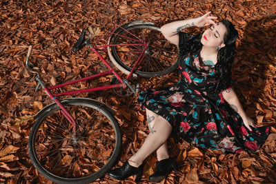 Rockabilly Floral Roses Swing Dress in Black