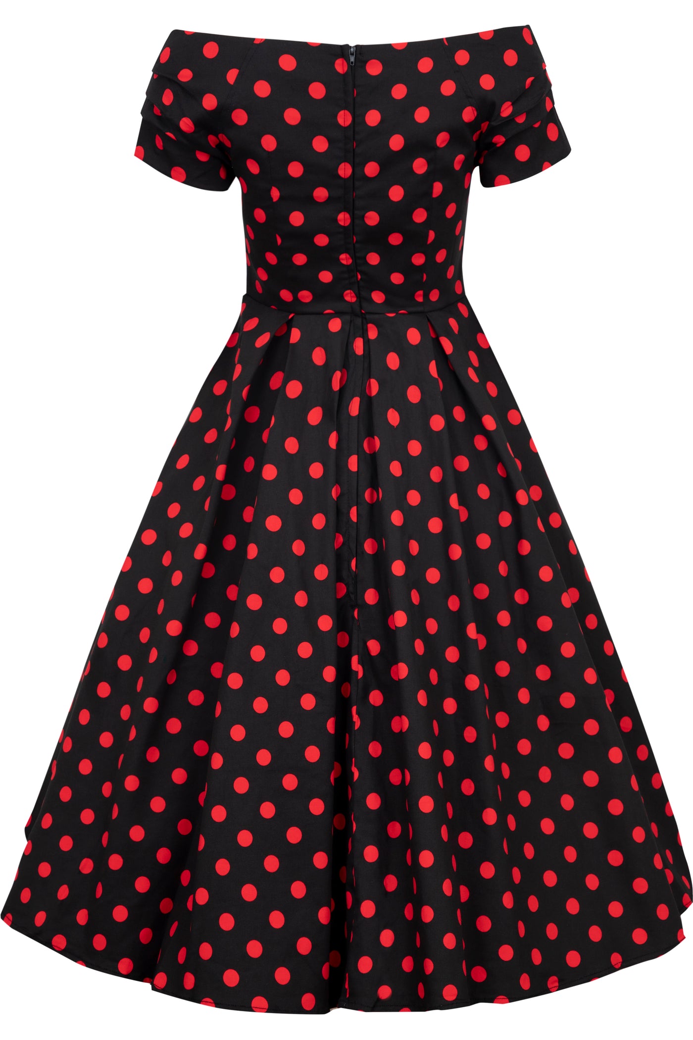 Women's Rockabilly Polka Dot Off Shoulder Swing Dress In Black & Red