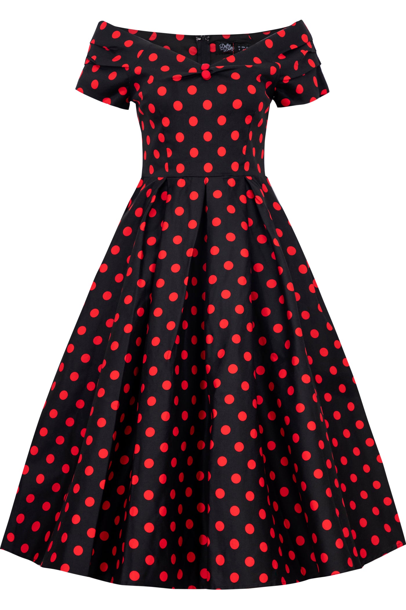 Women's Rockabilly Polka Dot Off Shoulder Swing Dress In Black & Red