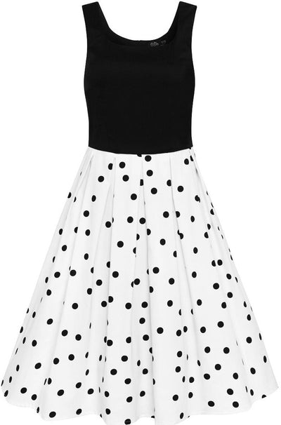 Amanda White-Black Polka Dot Swing Dress