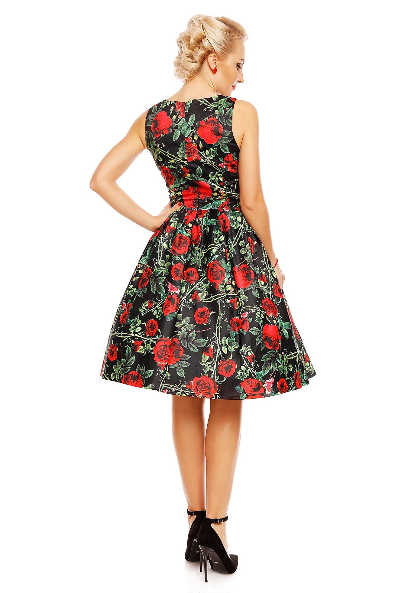 Rose Thorns Floral Retro Dress in Black