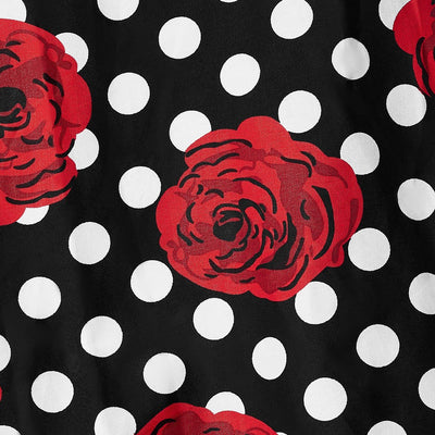 Black fabric with red roses and white spots