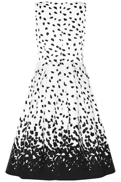 White Annie swing dress, with black brush strokes, back view