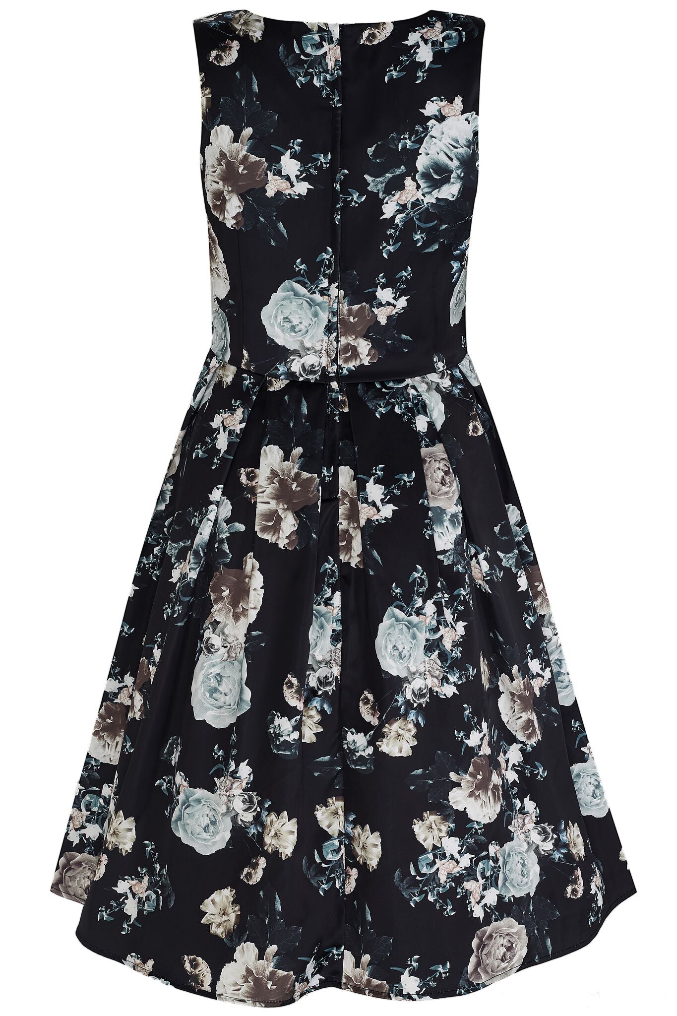 Annie Raising Floral Swing Dress in Black with White Roses