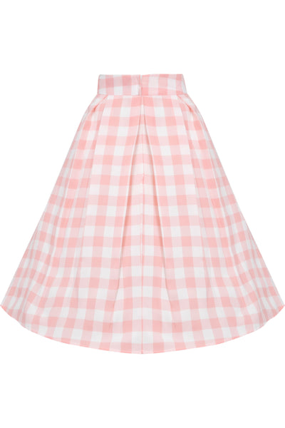 Carolyn Box Pleat Swing Skirt in Pink Gingham Check