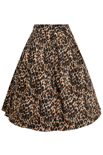 Brown leopard print flared skirt back