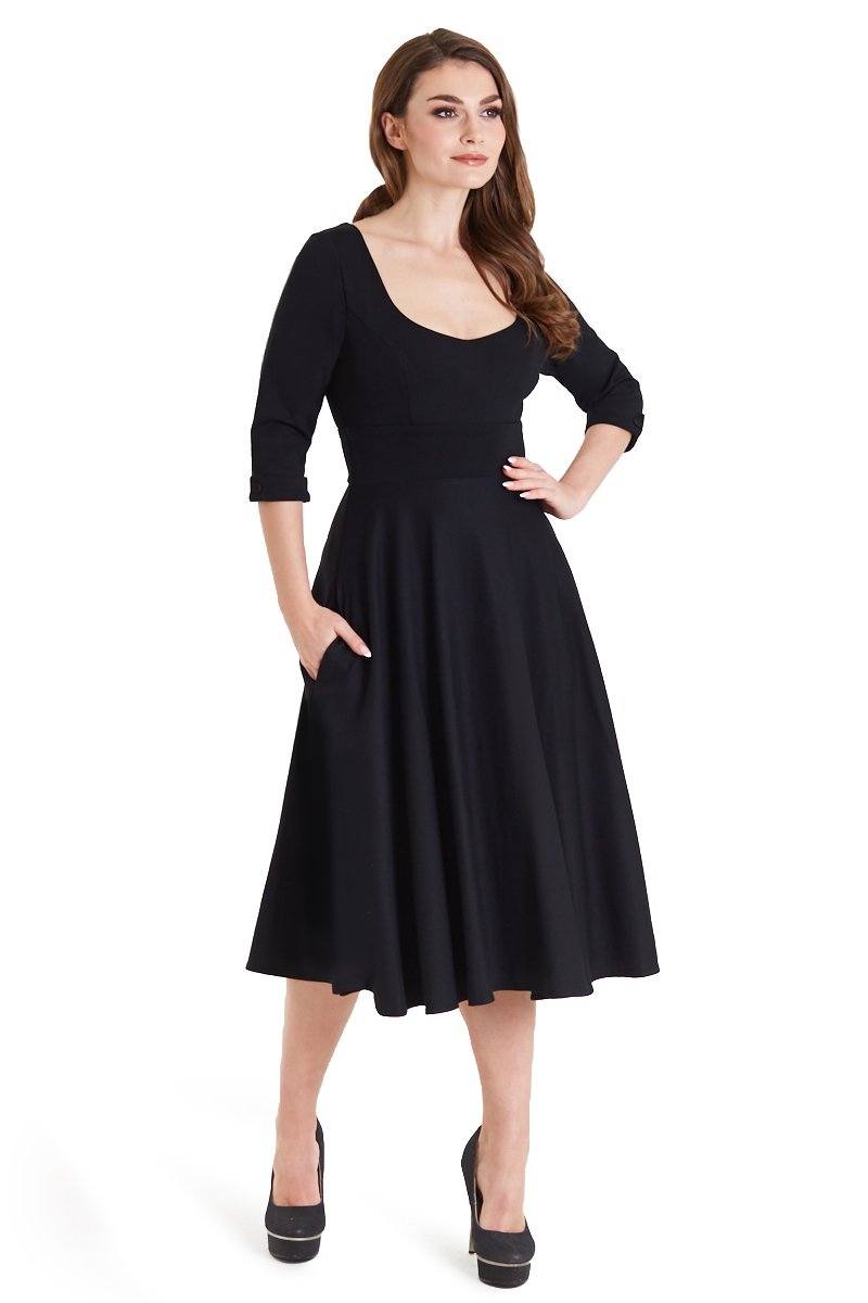 Scarlette Long Sleeved Black Midi Dress1
