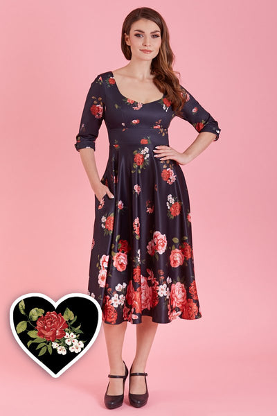 Scarlette Long Sleeved Black Raising Floral Midi Dress1