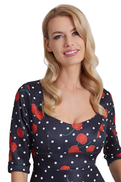 Scarlette Long Sleeved Black Red Cherry Midi Dress3