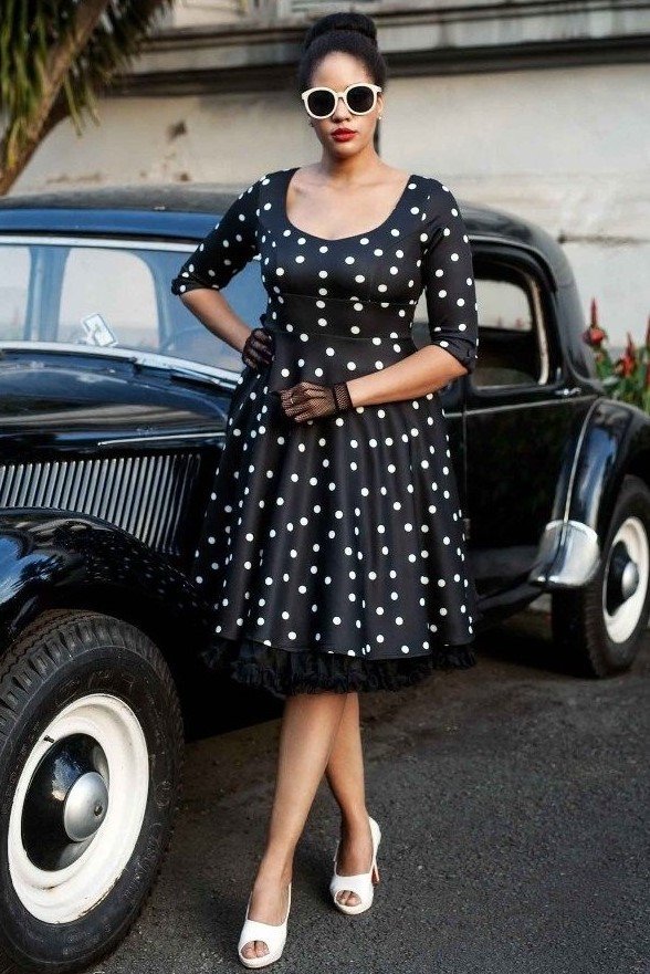 Scarlette Long Sleeved Black & White Polka Dot Midi Dress1