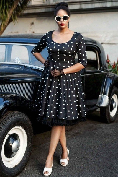 Scarlette Long Sleeved Black & White Polka Dot Midi Dress1