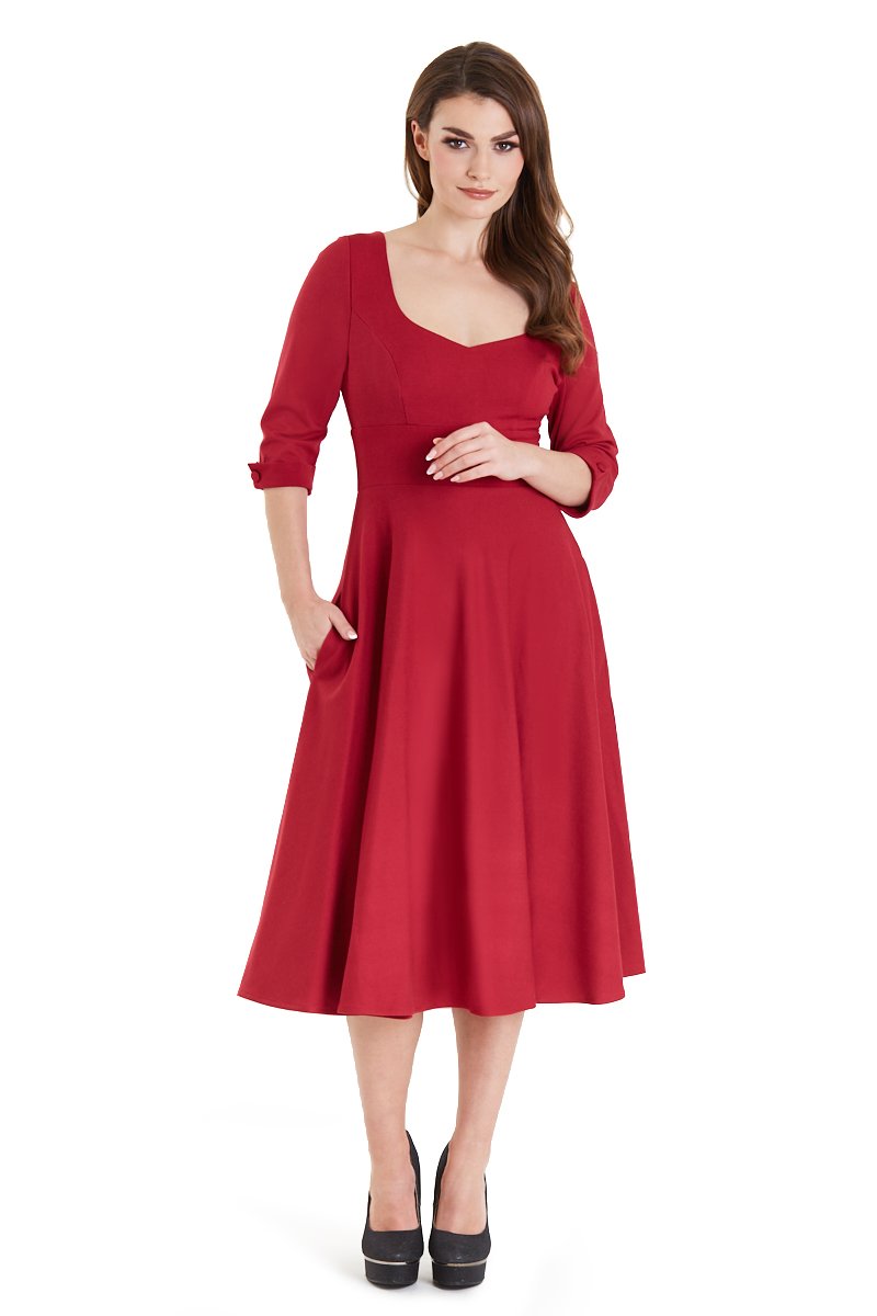 Scarlette Long Sleeved Burgundy Midi Dress1