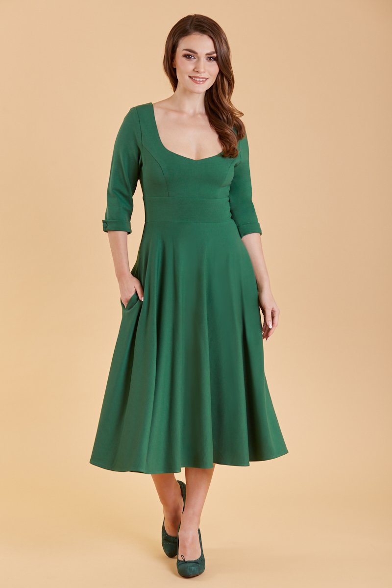 Scarlette Long Sleeved Dark Green Midi Dress2