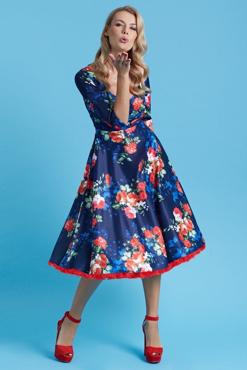 Scarlette Long Sleeved Navy Floral Midi Dress2