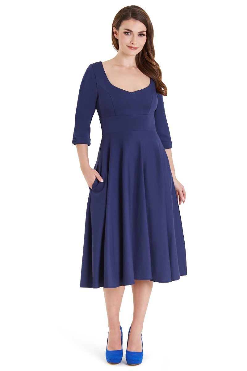 Scarlette Long Sleeved Navy Midi Dress1